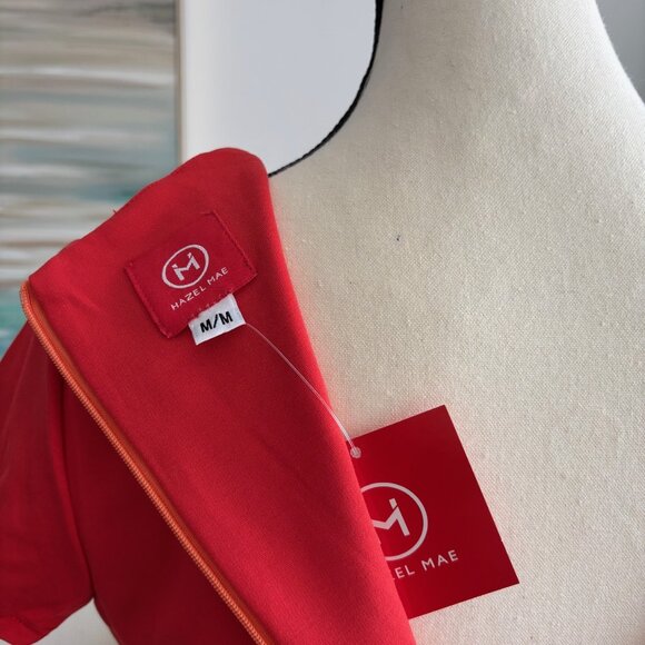 Hazel Mae Orange Sheath Dress with Crystal-geometric Neck and Short Sleeves - Picture 7 of 7